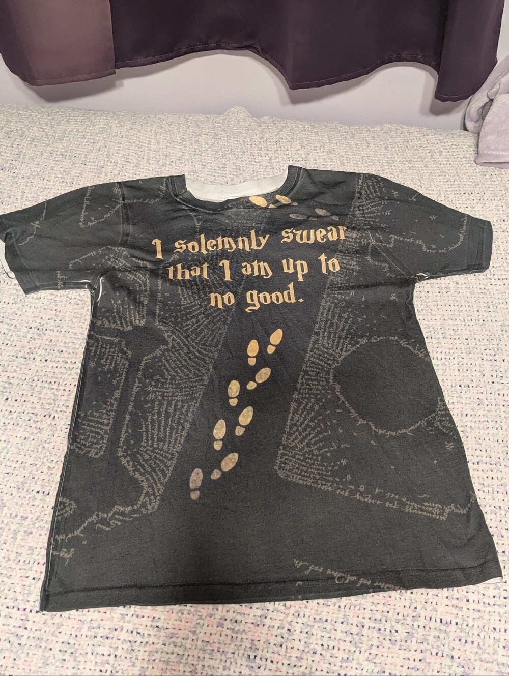 Warner Bros. Black Short-Sleeve Tee with Gold Lettering